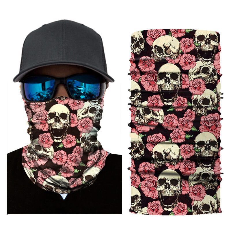 Bandana de tête de mort rose fleuri